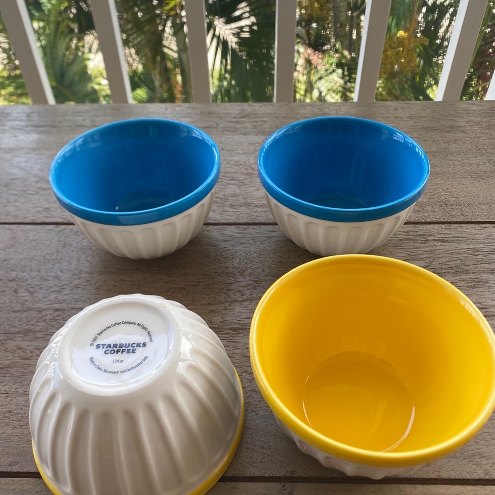 VTG (2007) Starbucks Ceramic Bowls - Blue Interior and Yellow Interior